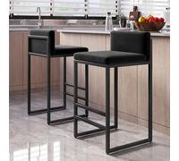 Counter Height Stools with Footrest, Velvet Upholstered Barstools, Low Back Dining Chair, Kitchen Island Stool for Pub (Black,75cm(29.5''))
