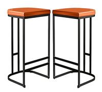 Counter Stools PU Leather Upholstered Bar Stool 26/30in Kitchen Island Pub Coffee Dinning Stool with Metal Leg and Footrest (Orange 2ps,75cm/30in)