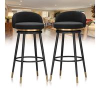 Counter Stools Set of Bar ° Rotating Barstools, Velvet Upholstered Height Stool, Kitchen Island Dining Chairs, Low Backrest, Round Footrest (Black,75cm)