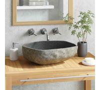 Counter Top Basin Natural River Stone Oval Shaped Bathroom Sink Wash Bowl Grey