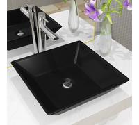 Counter Top Basin Square Bathroom Sink Wash Bowl Glazed Ceramic Black