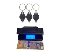 Counterfeit Uv Fake Light Money Note Detector Bank Checker Forged Tester Keyring Portable Battery Operated Detection ID Passport Polymer Paper Euro Dollar All Curreny Authenticity British Led Test