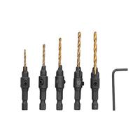 Countersink Drill Bit 5 Piece /4 Inch Hex Shank Hss Set With Self Starting 5 Flute Design For Woodworking Plastic Soft Metal Fiberboard Plywood