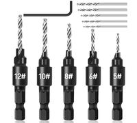 Countersink Drill Bit, 5Pcs Countersink Drill Bit Set Quick Change 1/4inch Hex Shank Countersink Bit Drill Bit Sets for #5, #6, #8, #10, #12 Screws, with L-Wrench