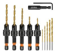 Countersink Drill Bit Set, 12Pcs Wood Counter Sink Drill Bits for #4, #6, #8, #10, #12 Screws, 1/4" Hex Shank, Adjustable Bit Holder with Magnetic Extension and Replaceable Drill Bits for Woodworking
