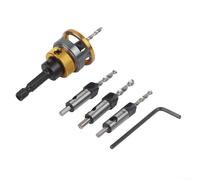 Countersink Drill Bit Set 4 Piece, Four Flute Wood Drill with Adjustable Depth Stop, Gold Aluminium Alloy Limiters