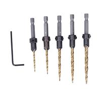 Countersink Drill Bit Set 5 Pcs Hex Shank Imperial Plated Tapered Drills For Bench Hand Electric Drills