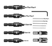 Countersink Drill Bit Set, 5 Piece Plug Cutters for Wood Set, Counter Sink Drill Bits for Wood, Plug Cutter, 1/4" Hex Shank Adjustable Countersink Set 5 Size (#5, 6, 8, 10, 12)
