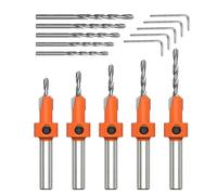 Countersink Drill Bit Set,5Pcs Adjustable 8mm Quick Change Bits with 5 Free Replaceable HSS Pilot Bits and 5 Wrenches Precise Counter Sink Bits & Pilot Holes for Woodworking,MDF,Plastic