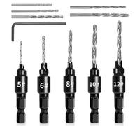 Countersink Drill Bit Set - 5pcs Quick Change 1/4" Hex Shank Adjustable Countersink with Replaceable Drill Bits & Hex Wrench for Woodworking