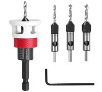 Countersink Drill Bit Set, 6 Pieces, 2.8/3.2/3.5/4.0mm Countersink Wood Drill Bit with Depth Stop, Drills Countersinks with 1/4 Inch Hex Shank,Made of HSS, Precise Drills, for Wood Processing