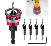 Countersink Drill Bit Set, 6 Pieces, Countersink Wood Drill Bit with Depth Stop, Drill Countersink with 1/4 Inch Hex Shank, Made of HSS-M2, Precise Drills, for Wood Processing