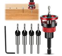 Countersink Drill Bit Set 6 Pieces, Drill Countersink with Depth Stop, Drill with Countersink Drill Countersink with 1/4 Inch Hex Shank Countersink Wood Drill with Countersink Drill with Depth Stop