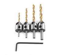 Countersink Drill Bit Set, Akozon Wood Countersink Drill Bit Steel Countersink Drill Bit Carpentry Woodworking Boring Tool Round Shank With L-Wrench Hex Key (4 sets + small wrench (3-6mm))