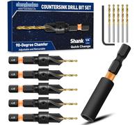 Countersink Drill Bit Set for #4, 12 PCS Counter Sink Drill Bits, Quick Release Countersink Set, 1/4 Inch Hex Shank, Magnetic Extension Adjustable bit Holder for Woodworking