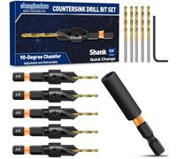 Countersink Drill Bit Set for #6, 12 PCS Counter Sink Drill Bits, Quick Release Countersink Set, 1/4 Inch Hex Shank, Magnetic Extension Adjustable bit Holder for Woodworking