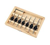 COUNTERSINK DRILL BIT SET IN WOOD CASE(7drill bits, 7countersink collars ,7 grub screws, 1 storage box)