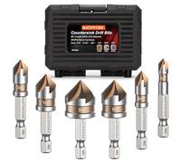 Countersink Drill Bit Set, M2 Cobalt HSS Countersink Drill Bits 6 Pieces 1/4 Inch Quick Change Hex Shank for Metal, Wood, Stainless Steel, Carbon Steel