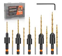 Countersink Drill Bit Set, Matework 11 PCS Counter Sink Drill Bit for Wood, Upgrade 4-Flute #4, #6, #8, #10, #12, Adjustable Depth M2 Cobalt HSS Wood Drill Bit Set with 1/4" Hex Shank and Storage Box