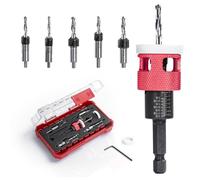 Countersink Drill Bit Set, Set of 5 Countersink Drill Bit with Depth Stop and 1/4 Inch Hex Shank,3.2/3.6/4/4.4/4.8 mm,Made of HSS-M2, Precise Drills, for Wood Processing