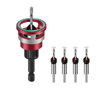 Countersink Drill Bit Set with Adjustable Depth Stop Collar, 1/4 Inch Hex Shank, 4 HSS M2 Tapered Bits and a Wrench, 82° Counterbore for Precise Woodworking, Plywood, MDF and DIY Project