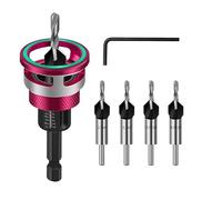 Countersink Drill Bit Set with Depth Stop, Drill Countersink with 1/4 Inch Hex Shank, Precise Drills for Wood Processing, 2.8 x 8 mm,3.2 x 8 mm, 3.5 x 10 mm,4 x 10 mm (Red)