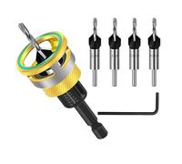 Countersink Drill Bit Set with Depth Stop, Drill Countersink with 1/4 Inch Hex Shank, Precise Drills for Wood Processing, 2.8 x 8 mm,3.2 x 8 mm, 3.5 x 10 mm,4 x 10 mm (Gold)