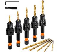 Countersink Drill Bit Set with Hex Shank, 12pcs for Wood, Titanium Coated, Adjustable Depth