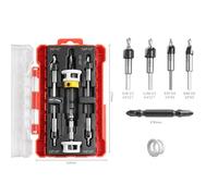 Countersink Drill Bits Set, 5-Piece HSS Tapered Bit Kit with Adjustable Depth Stop for Wood, Plywood, MDF & Plastics, 82° Countersinks (5pcs)