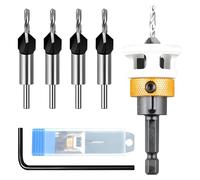 Countersink Drill Wood Countersink Drill Set with Depth Stop, Practical Countersink Wood Drill with 1/4 Inch Hex Shank, with Storage Box, Made of Hss-M2 for Workshop, Wood Processing, Basic Equipment