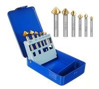 Countersink Set Titanium Countersink Set HSS 6 Pieces with TiN Coating, Countersink Set 90° | for Metal, Wood, Aluminium & Plastic | Precision Ground | Diameter 6.3 - 20.5 mm | in Blue Iron Case