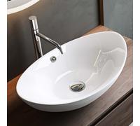 Mai & Mai Bathroom Sink Basin Countertop Wash Basin | Ceramic Bright White Oval | WDH: 59x38×19cm | Bathroom Sink with Nano-Coating | Br818