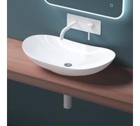 Mai & Mai Bathroom Sink Basin Countertop Wash Basin | Ceramic Bright White Oval Thin Rim | WDH: 63x36x14cm | Modern Design Bathroom Vessel Sink | Nano-Coating Brüssel858