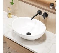 Countertop Basin, Ceramic Bathroom Wash Basin, Oval Cloakroom Vessel Sink Bowl Vanity Sink White Art Deco Basin - 40 X 33 X 14.5Cm