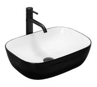 Rea Washbasin, Countertop Washbasin, Ceramic Hand Washbasin, Countertop, Washbasin, Rectangular, Black, White, 33 x 46 cm, Bathroom