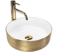 Rea REA-U6630 Bathroom Sink Made of Ceramic Sami Brush Gold/White-white/gold-REA-U6630, Gold/White