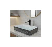 Countertop Basin Sink Black Marble Pattern 11 x White-Black Wash Basin Stone Rectangular for Bathroom Vanity - White, One Size