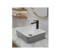 Countertop Basin Sink Black Striped 13 in White Premium Wash Basin Stone Square for Bathroom Vanity - Siyah-Beyaz, One Size