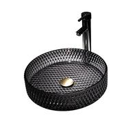 Countertop Basin Sink, Tempered Glass Bathroom Vessel Sink with Waterfall Faucet Round Bowl Vanity Sinks Chrome Pop Up Drain,G (H)