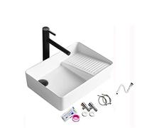 Countertop Basin Tap Ceramics,Bathroom Wash Sink Rectangle, White with Faucet and Drain for Bathroom Toilet/14543 (White 480x340x120mm)