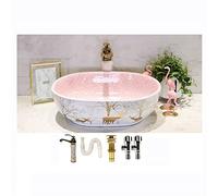Countertop Basin Unit Ceramic Round,Bathroom Toilet Wash Basin Sink With Faucet and Drain European Art, Sink Basin Single Hole Faucet/14154
