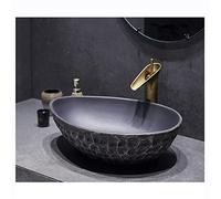 Countertop Basins For Bathrooms Ceramic Retro Set With Faucet and Drain, Sink Basin High Capacity Oval Sink,Wash Basin Sink Black For Bathroom and Toilet 51 * 38 * 15/14347
