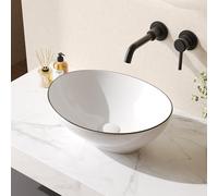 Countertop Bathroom Sink, DeerValley Ceramic Cloakroom Wash Basin, Oval Vanity Vessel Sink Bowl White Art Deco Basin - 40 x 33 x 14.5cm
