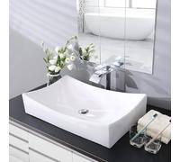 Countertop Bathroom Vessel Sink, Ceramic Basin Small Vanity Console Sinks Apartment Washbasin for Balcony Washing Machine Above Cloakroom Surface Mounted(66x40x14cm)