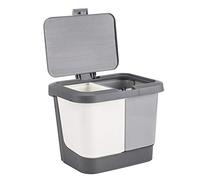 Countertop Bin with 2 Compartments for Home, Kitchen Bin Recycling Double 2x1.5L, Small Plastic Rubbish Bin with Lid for Bedroom and Bathroom-White+Grey