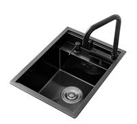 Countertop Built-in Stainless Steel Invisible with Cover Folding Faucet Bar Rv Vegetable Washing Basin Concealed Single Bowl (30 * 45 21Cm)/Black Steel/35 * 45 * 21Cm
