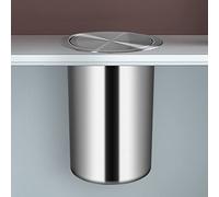 Countertop Built-in Trash Bin Kitchen Waste Chute, Stainless Steel Trash Can with Balanced Swing Flap Lid, Hidden Garbage Can for Restaurant/Kitchen/Bathroom/Office, Space-saving Recessed Wastebaske