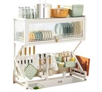 Countertop Dustproof Cupboard Storage, Multifunctional Tableware Storage Drain Over Sink Dish Rack with Cover Space-Saving Drying Rack for Dishes, Glasses, Bowls & Cutlery