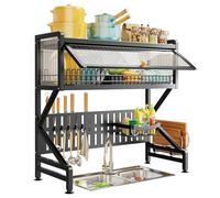 Countertop Dustproof Cupboard Storage, Multifunctional Tableware Storage Drain Over Sink Dish Rack with Cover Space-Saving Drying Rack for Dishes, Glasses, Bowls & Cutlery