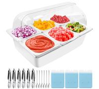 Countertop Food Serving Display Container with Clear Roll Top Cover, Catering Supplies Buffet Display, Perfect Salad Bar Buffet Station for Home and Catering Supplies, Cold Food Buffet Server(6 Pan)